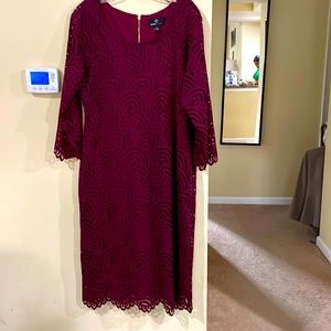 Selling a burgundy size 12 lace dress. Gold zipper in the back, worn only once.